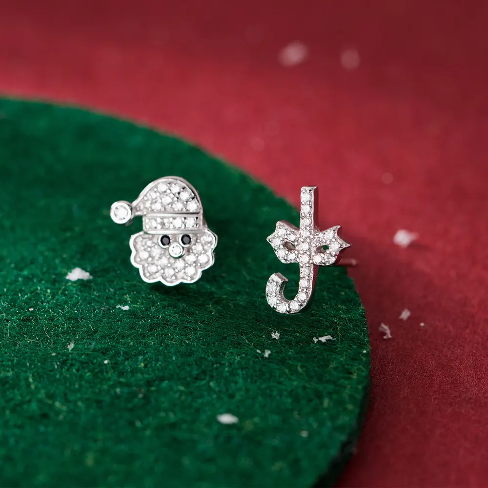 Brincos assimétricos de strass com tema de Papai Noel, estilo INS