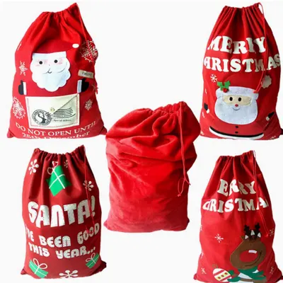 Saco de presente de Natal, decoração de Natal, sacola grande com cordão, mochila de Papai Noel, saco de doces para crianças, saco da sorte, envio grátis