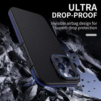 Funda para Teléfono con Soporte Metálico Fibra de Carbono Abejorro para Apple 16 Cubierta Protectora