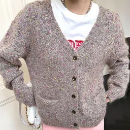 Suéter de malha solto, elegante, de trabalho, de lã de pêra do mar, com botões, decote V, manga comprida, para exterior