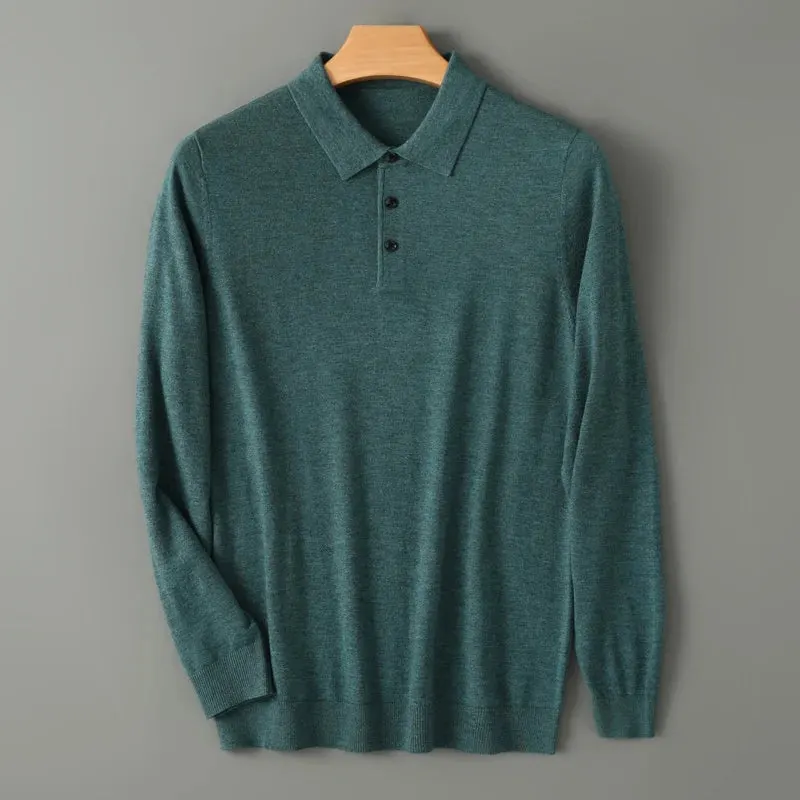 Suéter de lã de cashmere para homens, de outono e inverno, com lapela, modelo pullover espesso e quente