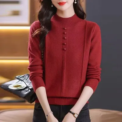 Top de tricô para mãe de meia-idade para outono/inverno, suéter de inverno para interior, modelo curto