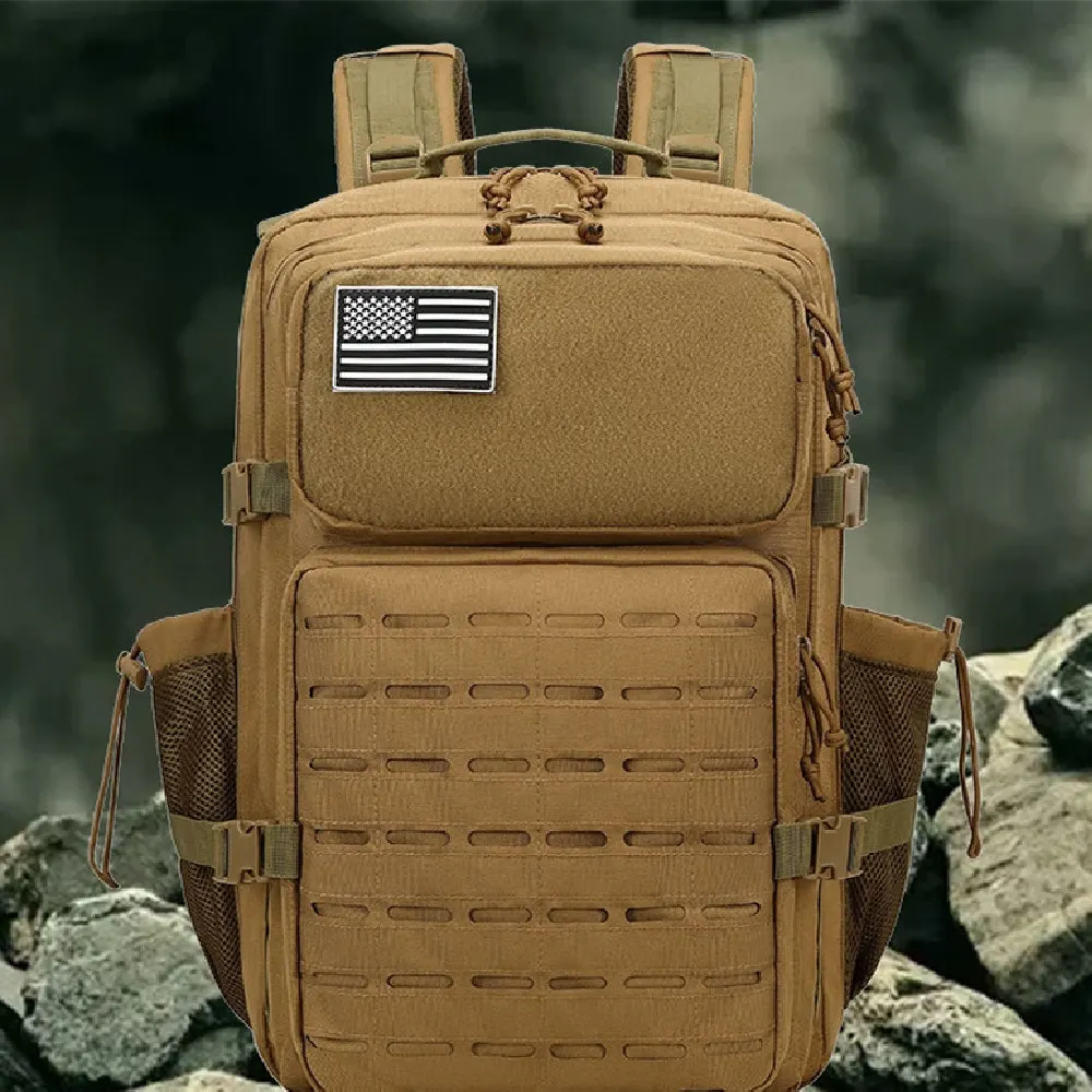 Mochila de caminhada militar com suporte para garrafa, saco de ombros duplo para exterior