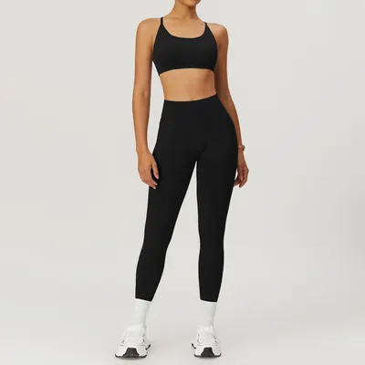 Conjunto de ioga sem costura com alças nas costas, conjunto de cinco peças: sutiã, calças de cintura alta com elevação de glúteos, conjunto apertado para fitness, corrida e modelagem feminino