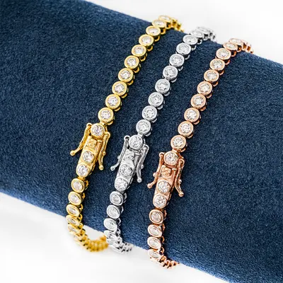 ジルコニア 3mm 925シルバー ヒップホップ パヴェ テニスチェーン
