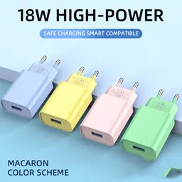 Carregador Macaron cabeça de carregamento QC3.0 USB normas europeias e americanas