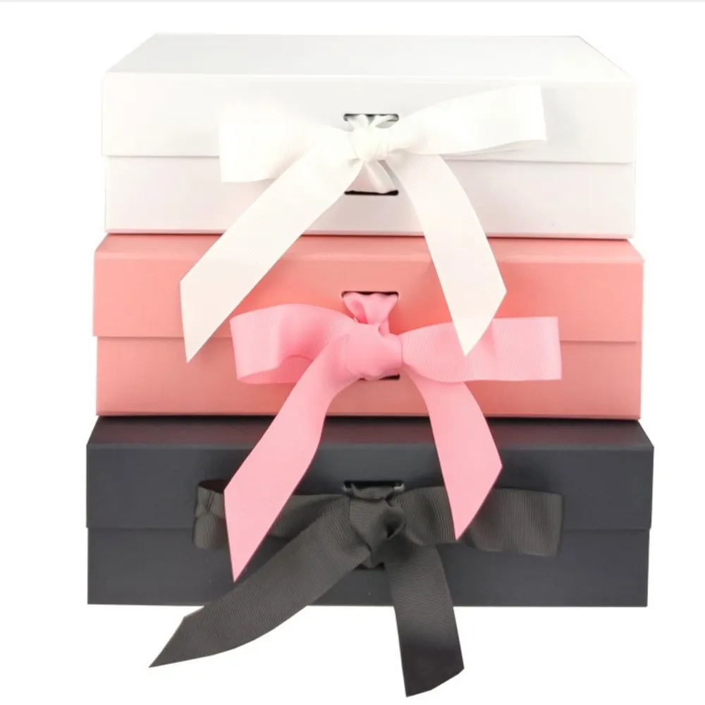 Caixa de presente dobrável para vestuário nas cores rosa, branco e preto, caixa flip, presente