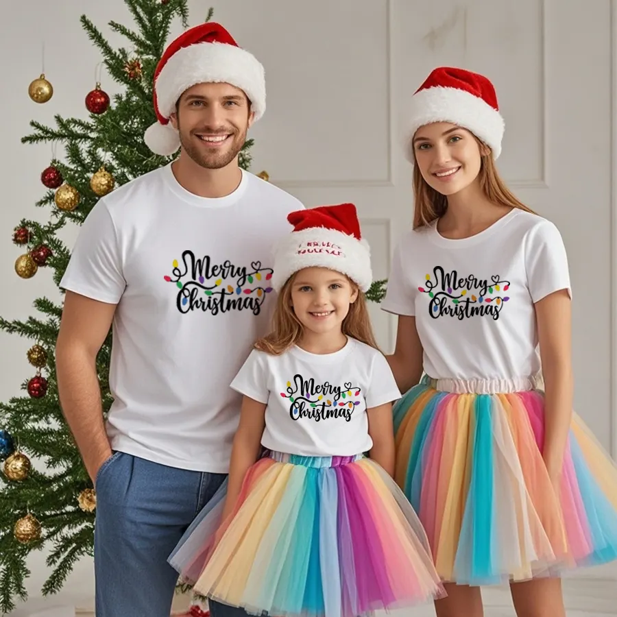 Nueva camiseta de moda para padres e hijos, elegante Navidad transfronteriza