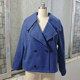 Casaco curto de lã misturada, estilo fashion de ponto europeu e americano para mulheres, lapela larga