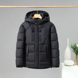 Casaco de algodão para homem, de inverno, quente, acolchoado com penas, color block, capuz destacável, exterior