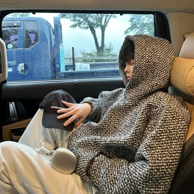 Moletom com capuz para homem, tendência primavera e outono, de tweed pesado, solto, pullover, top de manga comprida versátil