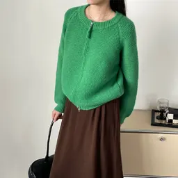 سترة خارجية للنساء بأسلوب كوري كسول، بياقة دائرية، واسعة