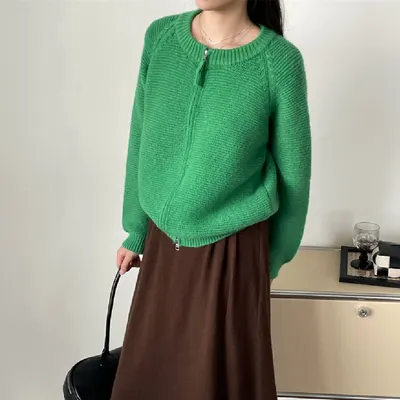Suéter de gola redonda, estilo coreano preguiçoso, solto, para mulher, casaco exterior