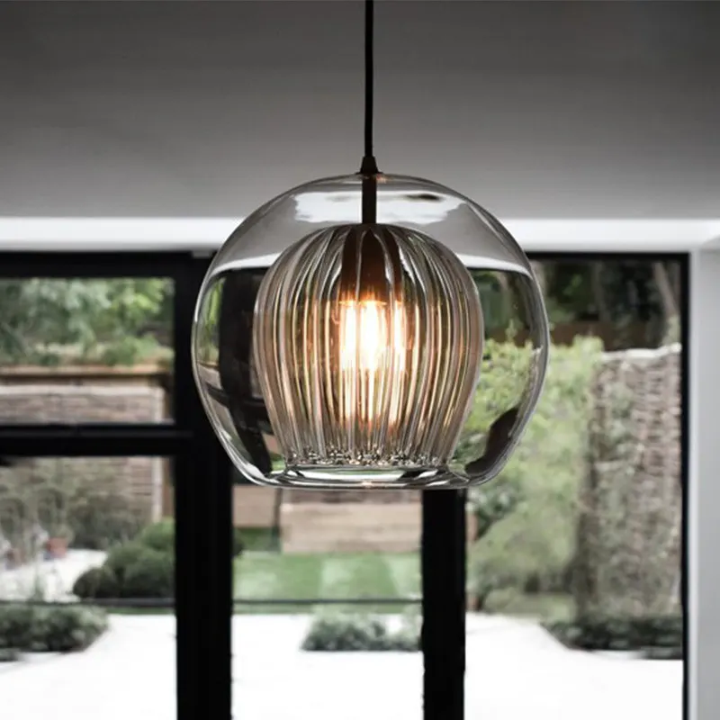 Luminária de suspensão pequena de vidro para cabeceira de cama, estudo, restaurante, bar, com várias cabeças e uma cabeça