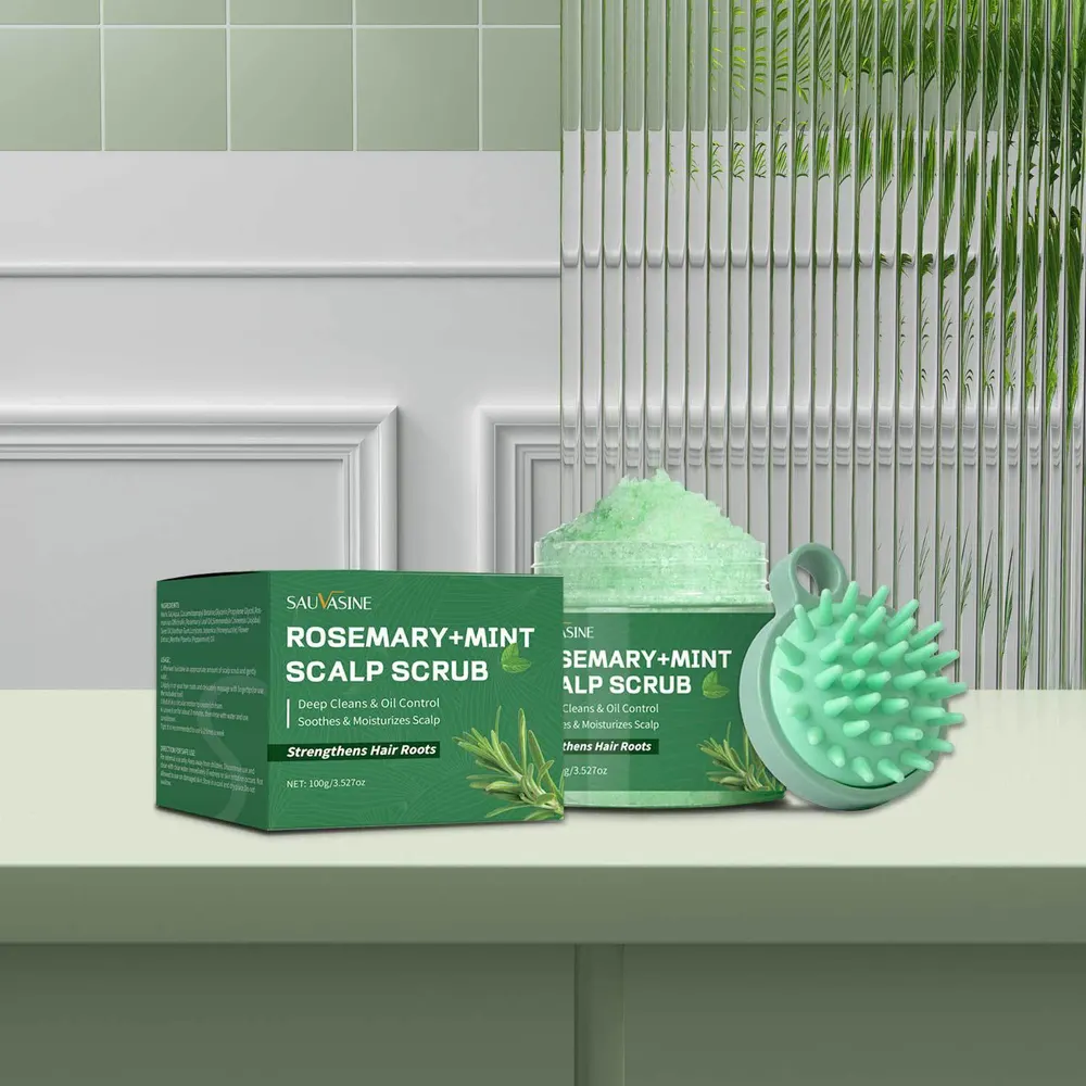 Rosmarin Mynta Hårbotten Scrub Schampo med Massagekam
