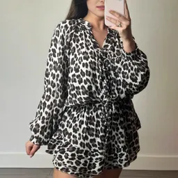 Vestido Casual Solto com Estampa de Leopardo, E-commerce Transfronteiriço da Amazon