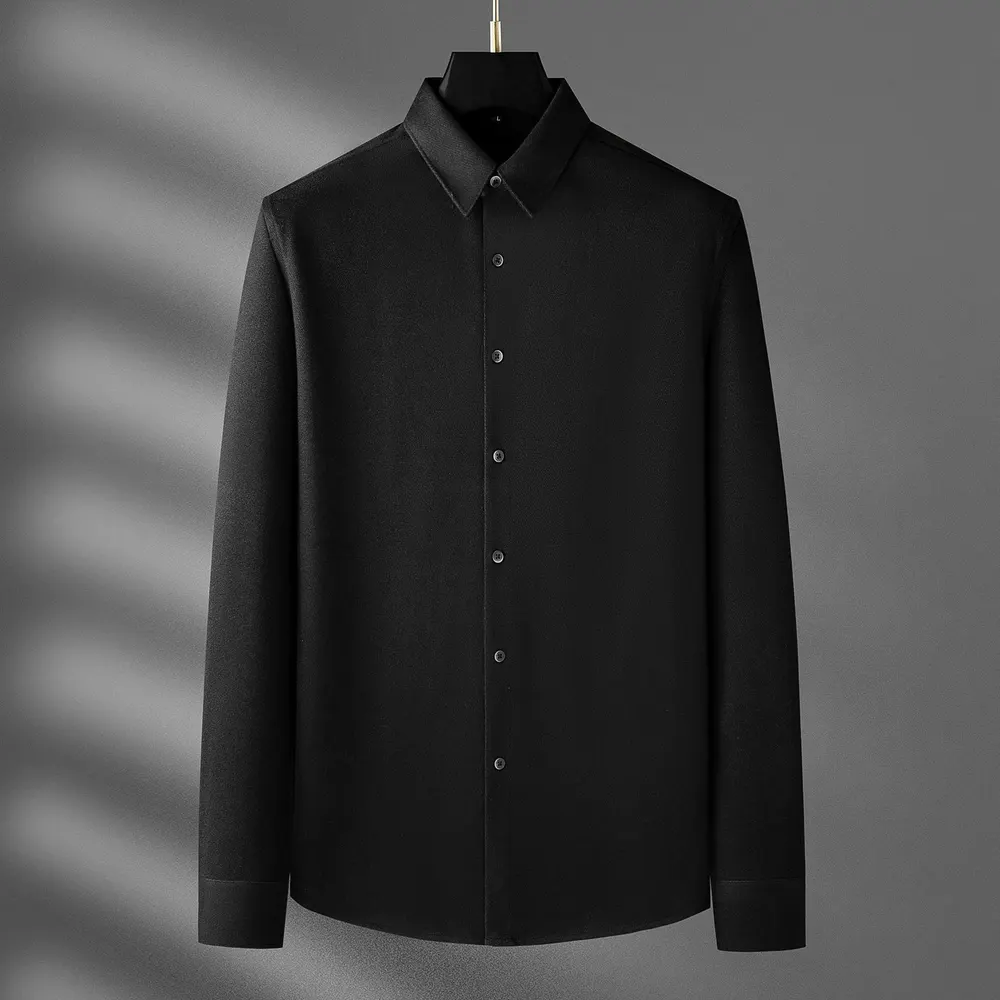 Camisa de manga comprida de lã espessa, quente, cor cáqui, de alta qualidade para outono e inverno, para homens, slim fit, negócios casual, anti-rugas