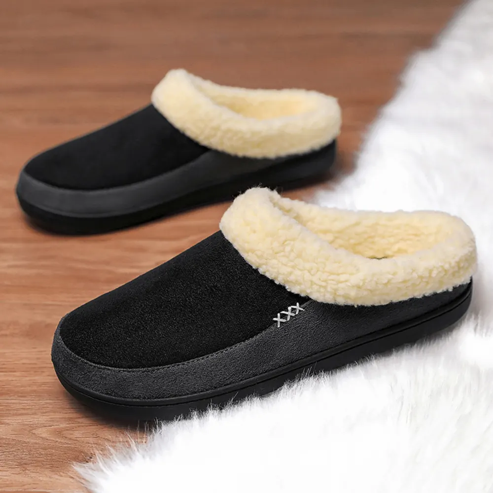 Chinelos de algodão para homem, inverno, tamanho grande 4647, interior, quentes, novo 2024, antiderrapantes, com veludo extra, sapatos de algodão felpudos para exterior
