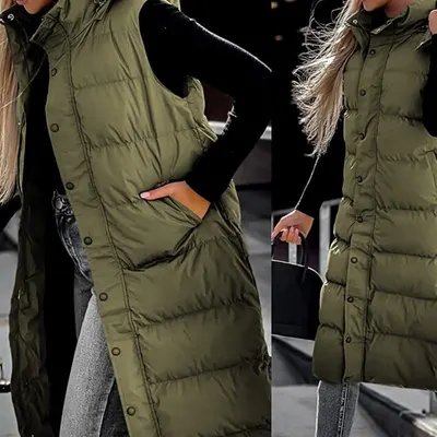 Mid-length Vest Hooded Top Women s Casual Fashion Zipper Single-breasted Jacket