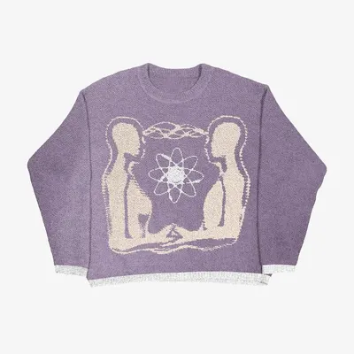 Rund hals pullover, jacquard stickad genser, långärmad, löst, high street modell