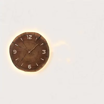 Wabi-sabi Trämöbelstil Vardagsrum Dekorationsmålning Årsring Restaurang Klocka Väggklocka Soffa Bakgrundsvägg Målning med Vägglampa LED