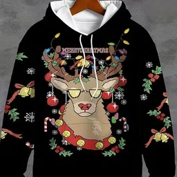 2024 Transfronterizo Sudadera con Capucha Temática Navideña para Hombre y Mujer, Estampado Digital 3D de Papá Noel, Ropa Deportiva Harajuku