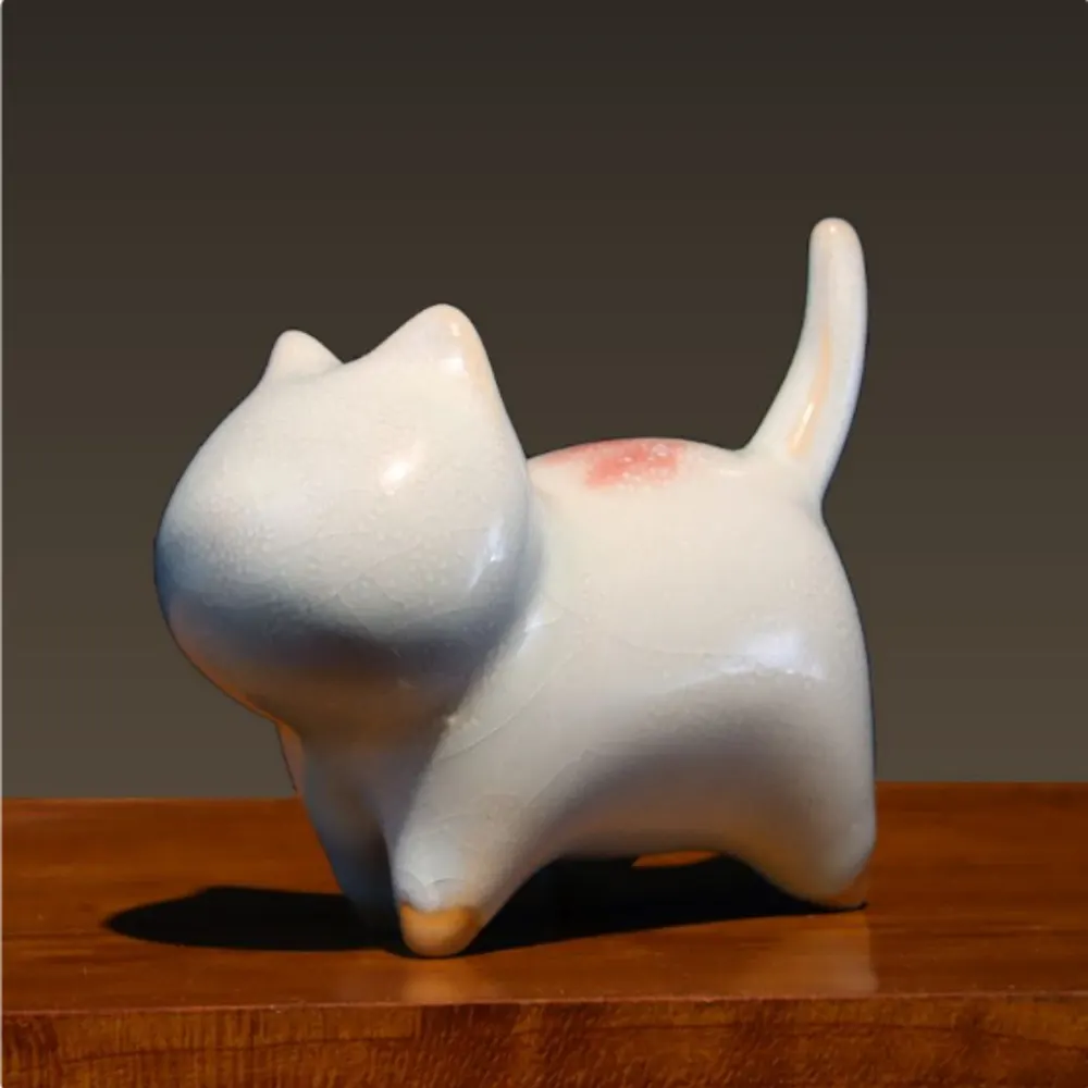 泥空钧瓷小猫咪陶瓷摆件