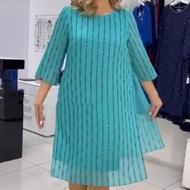 Vestido midi acampanado de cuello redondo con estampado de temperamento delgado de moda para mujer, primavera y otoño 2024