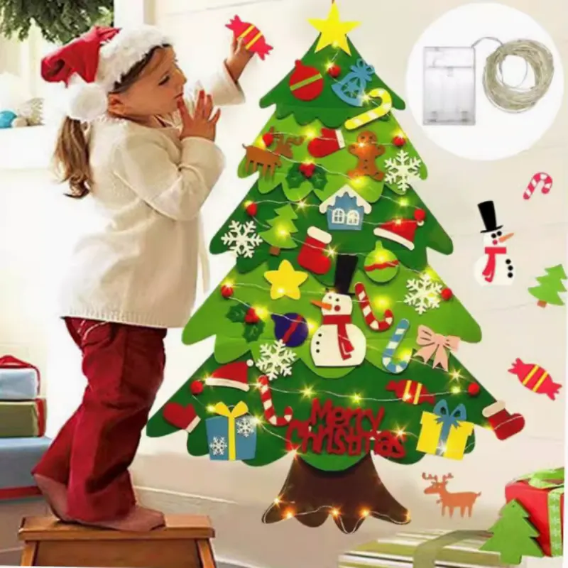 Kit criativo de árvore de Natal de feltro DIY, para atividades artesanais em família
