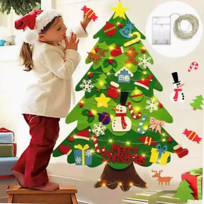 Kit criativo de árvore de Natal de feltro DIY, para atividades artesanais em família