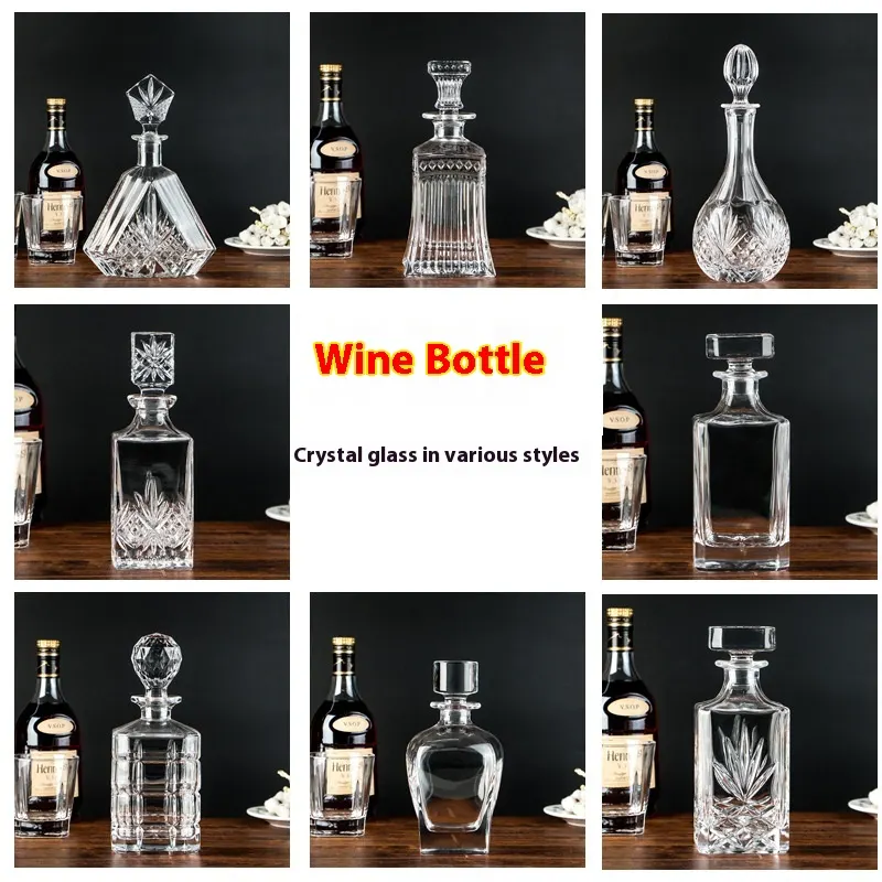 Garrafa de uísque de vidro de cristal europeu, decantador de bebidas, jarra de vinho criativa, jarra de vinho, utensílios de bar, utensílios de bar decorativos