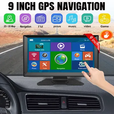 ملاحة GPS للسيارات عبر الحدود، جهاز ملاحة محمول للشاحنات بشاشة كبيرة مقاس 9 بوصة، عالمي