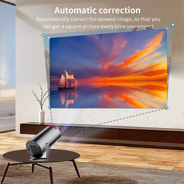 Projetor HY300 Pro de curta distância modelo privado transfronteiriço, projetor mini portátil 4K Ultra HD para projeção de parede de sala de estar doméstica