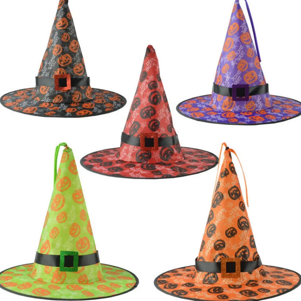 LED färgad lysande hattprydnad, häxhatt för Halloween, lysande häxhattprydnad, färgtryck pumpa