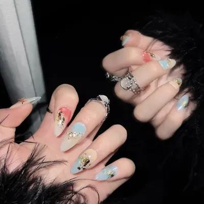 Unhas vestíveis artesanais 3D com dourado degradê de estilo nacional, voadora de Dunhuang, inspirada em filmes como  Big Fish & Begonia  e  Legend of the Demon Cat , formato de amêndoa