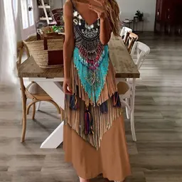 Vestido com cintura alta e efeito de emagrecimento, série personalizada, alças finas, ajuste slim, para o verão, com estampas de mapa