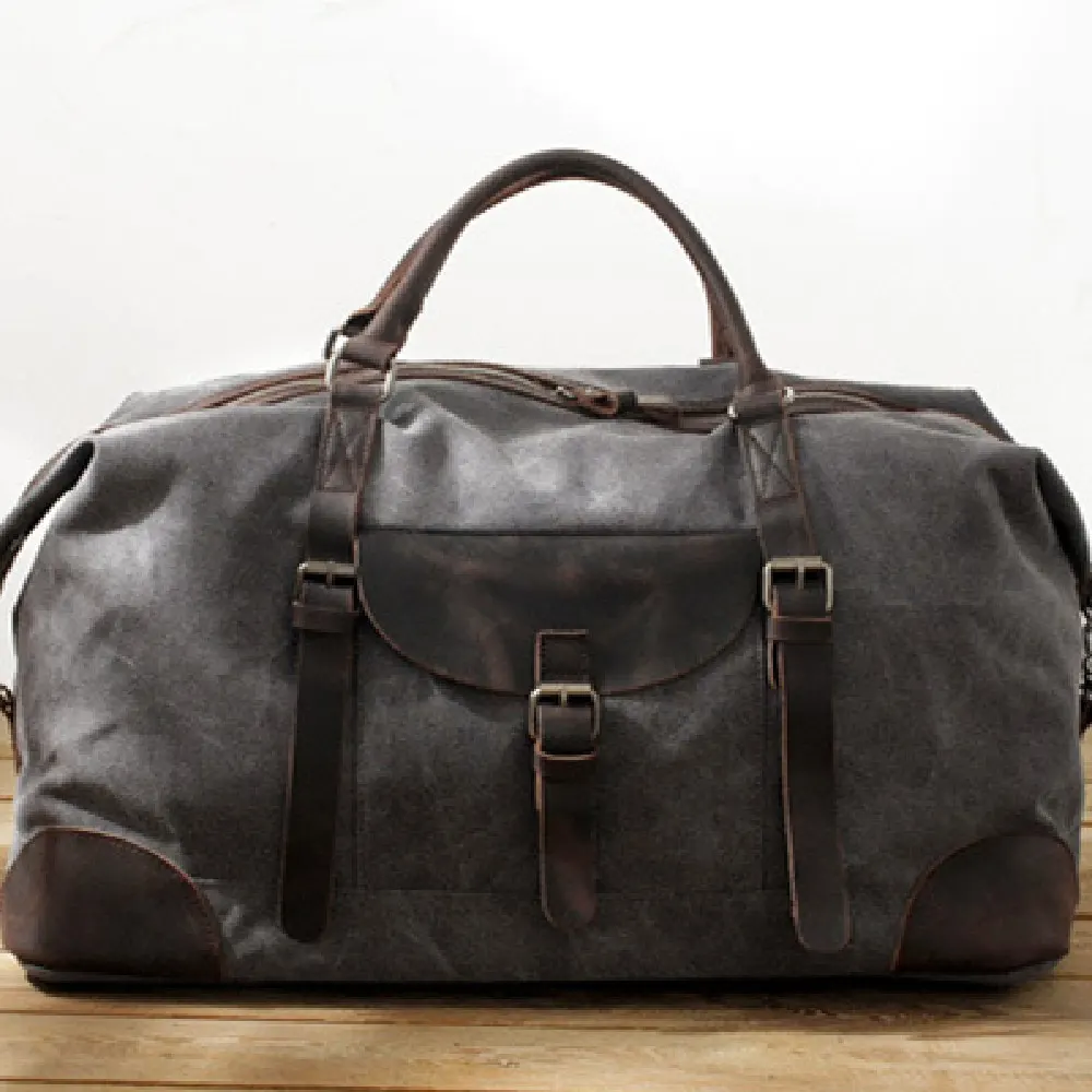 Muchuan Canvas Bag Large Capacity Tote Bag Crossbody Men s Bag Luggage Bag Crazy Horse Leather Travel Bag Casual Simple