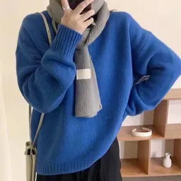 Suéter de pescoço redondo macio, estilo preguiçoso casual japonês, para mulheres, novo outono/inverno, cor azul Klein, modelo solto, moda exclusiva