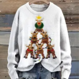 クリスマススポーツウェアフェスティバルカジュアルラウンドネック長袖トップチャンキーニットクリスマスセーター