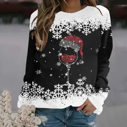 T-shirt de manga raglan, gola redonda, solta, para mulher, nova de 2023, da Amazon, com estampado de taça de vinho tinto de Natal, reforçada