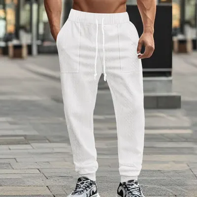 Calças de tecido tricotado casual, respiráveis, de tamanho grande, com cordão para homem, novas do outono e inverno, transfronteiriço da Amazon, para a Europa e América