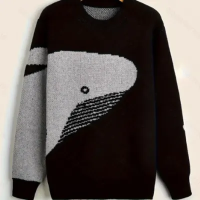 2024 Höst/Vinter Japansk Stil Tecknad Val Rundhalsad Tröja Herr Trendigt Par Casual Lös Mångsidig Pullover Stickad Tröja