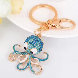 Kreativ Ny Modern Personlig Bläckfiskformad Rhinestone-nyckelring Dam Väska Charm Hängsmycke