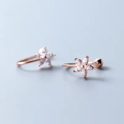 Clips de oreja de plata S925 para mujer, moda coreana, clips de oreja de flor con diamantes de imitación, joyería de oreja elegante y linda sin perforación E9937