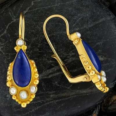 Pendentes de orelha de senhora com gancho de orelha azul retro de alta qualidade