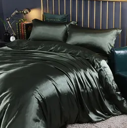 Conjunto de cama de quatro peças em seda dupla face, cetim de seda de bicho-da-seda, cor sólida