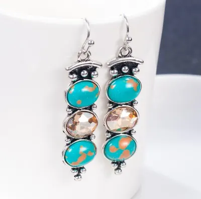Brincos de turquesa vintage em prata tailandesa S925 banhada, design criativo