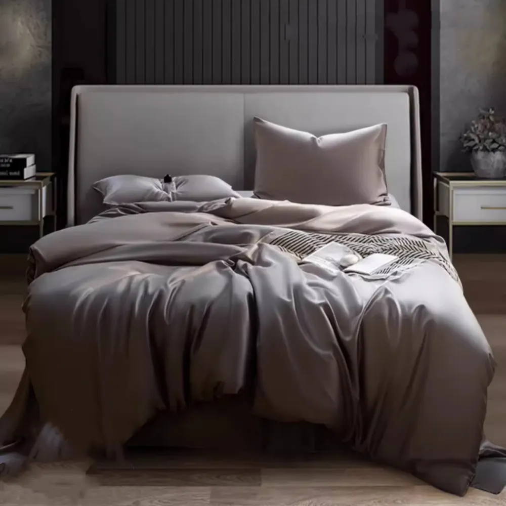 Conjunto de cama de verão: edredom refrescante de seda gelada e lençol ajustável