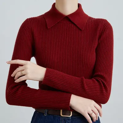 Suéter de caxemira de manga comprida, retro e elegante para outono e inverno