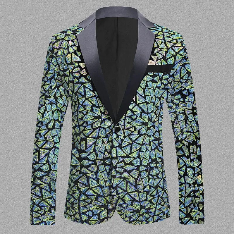 Casaco de veludo com lantejoulas para homens, traje de apresentação